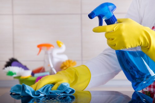 Cleaner working in a Camden flat living room