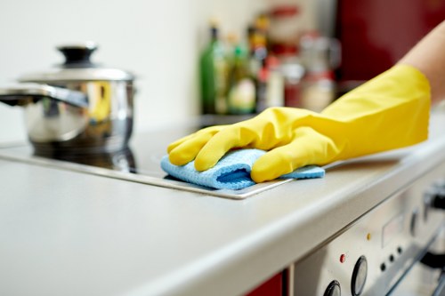 Detailed cleaning of cupboards and surfaces in a Camden flat